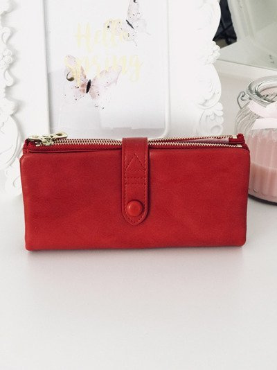Large Women's Red Wallet Gold Hardware