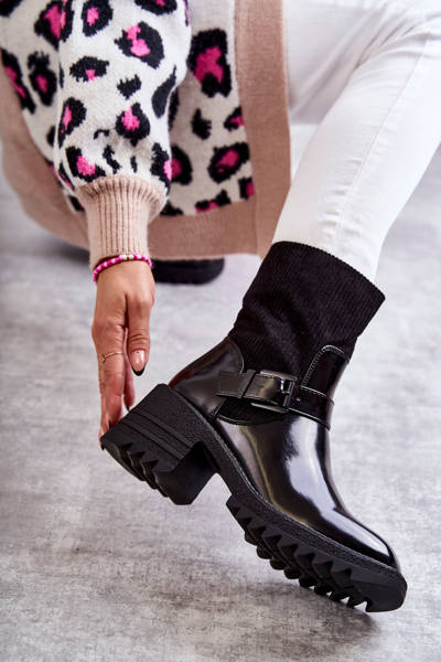 Bottes Chaudes Pour Femmes Sur Un Talon Chunky Noir Marinela
