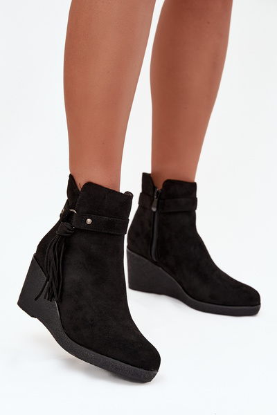 Bottes pour femmes isolées à talon compensé avec franges Noires Olivarae