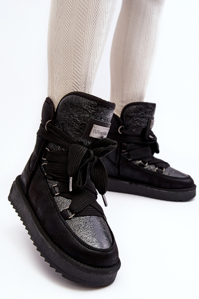 Bocanci de zăpadă pentru femei cu șireturi D.Franklin DFSH370006 negri