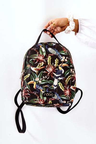 Sac à dos en cuir pour femme NOBO M3170-C020 Oiseaux Noir