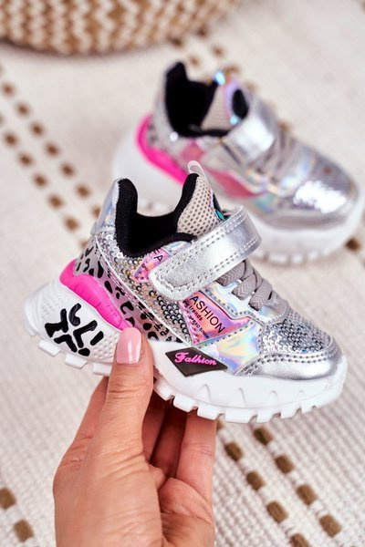 Chaussures de sport pour enfants avec velcro argentées Be Happy