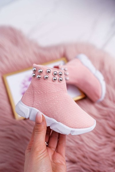 Pantofii sport pentru tineri pentru copii slip-on cu margele roz Verone