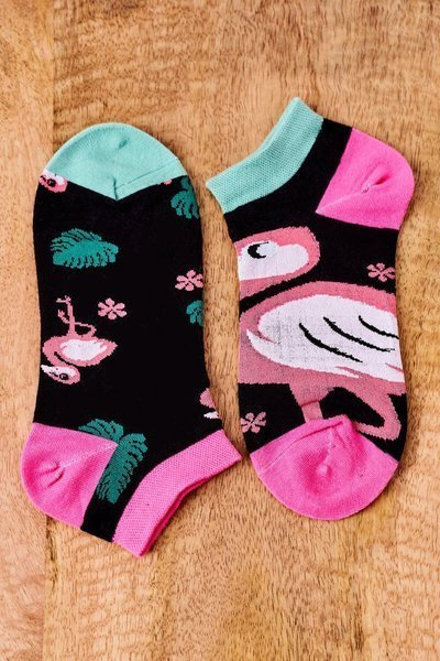 Mismatched Socks With A Flamingo Black-Pink