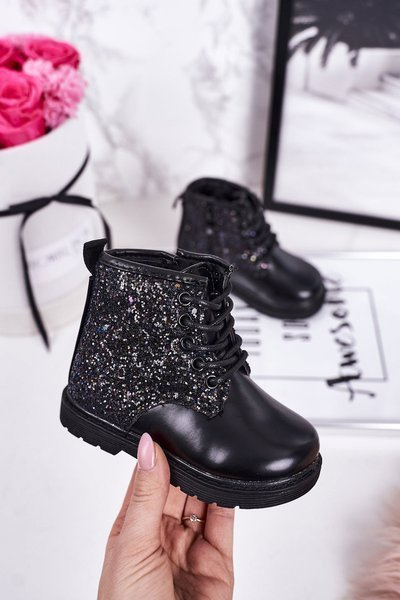 Beheizte Glitzer-Trapper-Stiefel für Kinder Schwarz Ariel