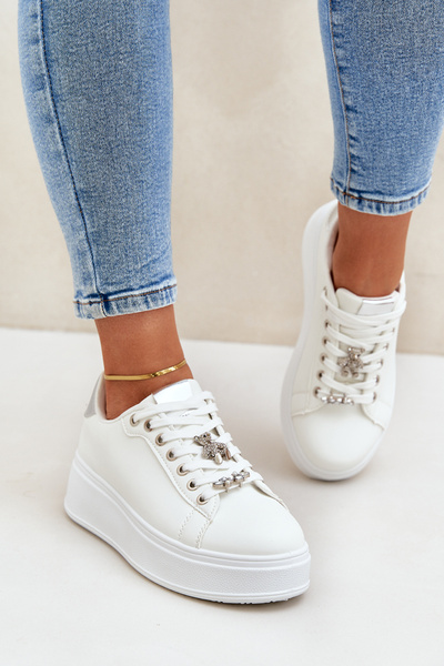 Öko Leder Sneakers Mit Clips Weiß-Silber Enalirae