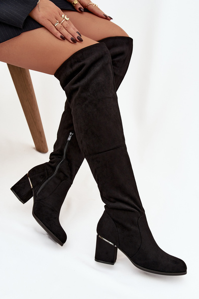 Bottes femmes jusqu au genou à talon carré en faux suède noir Zaretta