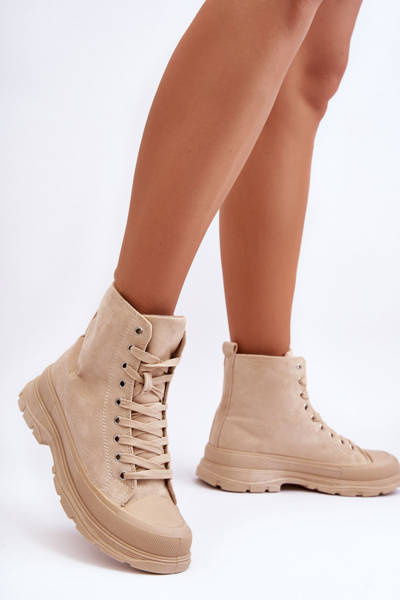 Baskets Hautes En Daim Femme Beige Eleamia