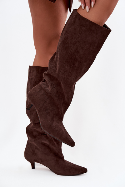 Bottes à talon pour femmes en éco daim chocolat Pheona