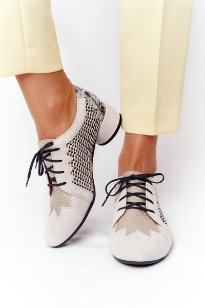 Chaussures Tressées à Talon Bloc Maciejka 04890-04 Beige