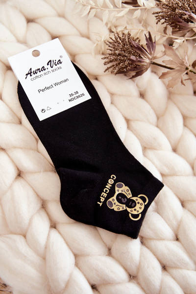 Chaussettes Femme En Coton Avec Un Ours Doré Noir