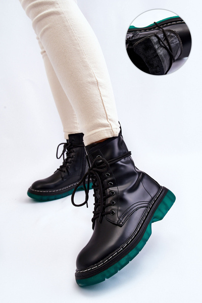 Women's Lace Up Boots With Green Sole Black Trinah