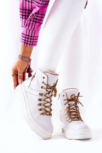 Bottes isolées en cuir Blanc Beige Brescia
