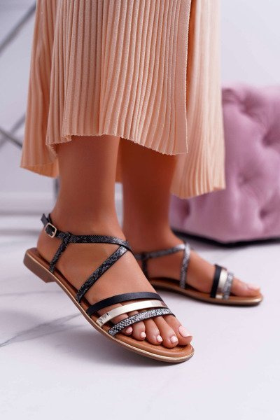 Women's Flat Sandals Snake Skin Black Dahira