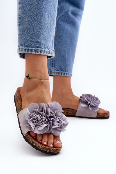 Women's Grey Flower Slippers Lulania