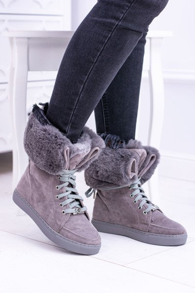 Graue Wildlederstiefel LU BOO Timber mit Fell