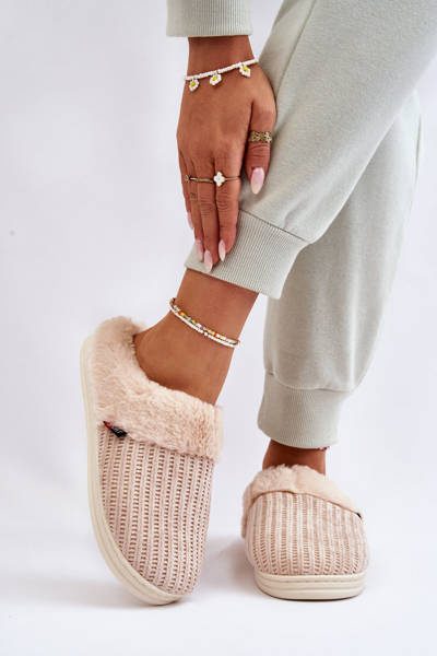 Isolierte Slip-On-Hausschuhe für Damen mit Pelz Beige Leriss
